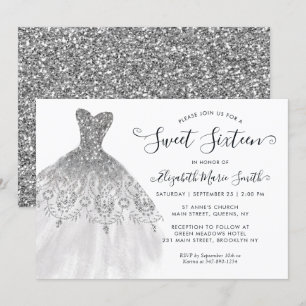 Invitation Robe moderne Parties scintillant gris argent doux 