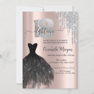 Invitation Robe noire avec gouttes de paillettes argentées po