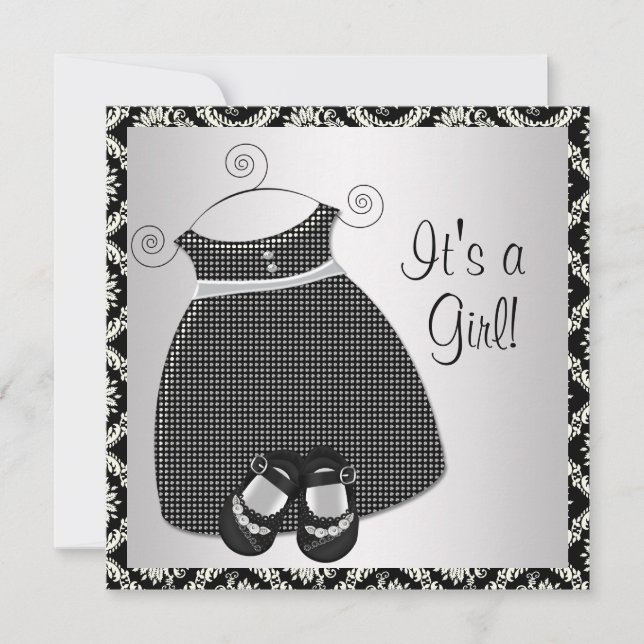Invitation Robe Noire Chaussures Damas Noir Bébé Fille Douche (Devant)