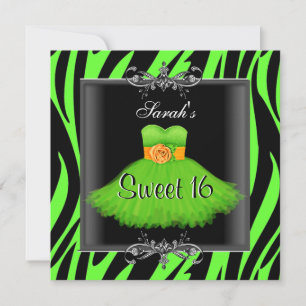 Invitation Robe noire élégante Sweet 16 anniversaire lime zèb