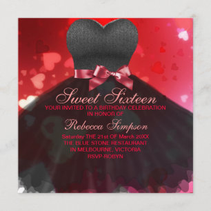 Invitation Robe noire et rouge pour Sweet Sixteen / Invitatio