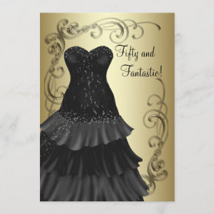 Invitation Robe noire or noir Femme 50 ans Fête d'anniversair