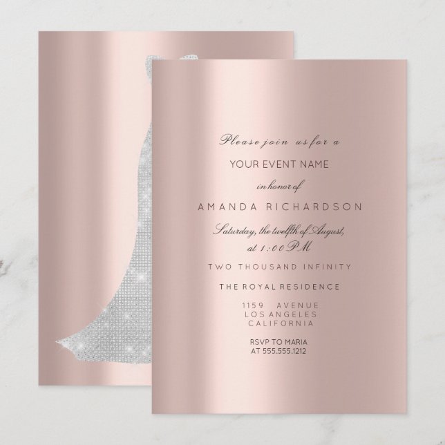 Invitation Robe nuptiale Rose Pastel Rose Diamond (Devant / Derrière)