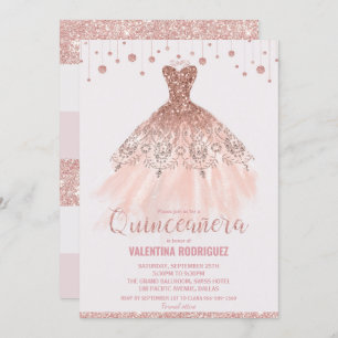 Invitation Robe or Chic Rose Quinceañera 15e anniversaire