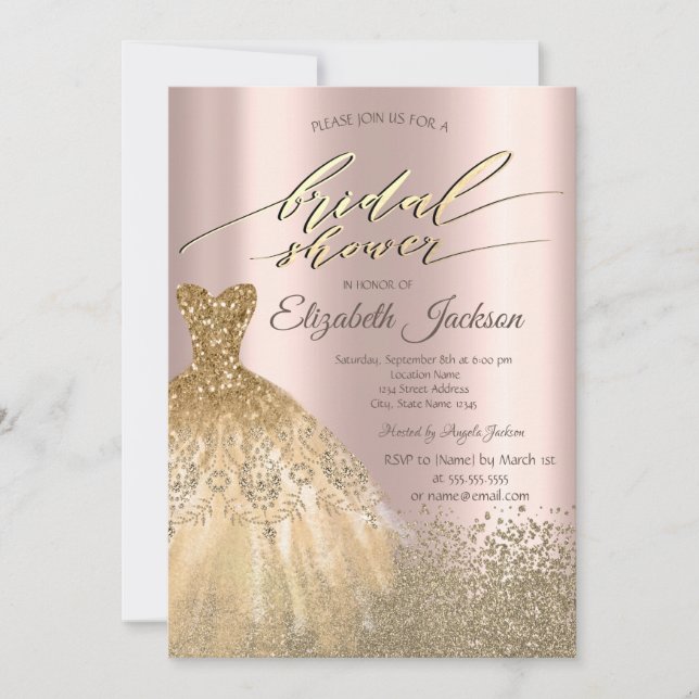 Invitation Robe or Diamonds Rose Fête des mariées or (Devant)