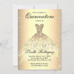 Invitation Robe or élégant Quinceanera