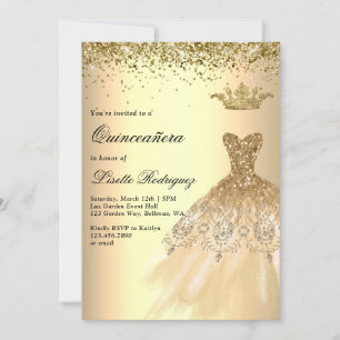 Invitation Robe Or Luxe Couronne Quinceanera