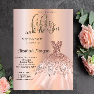 Invitation Robe Or Rose, Fête d'anniversaire Or rose 50 ans