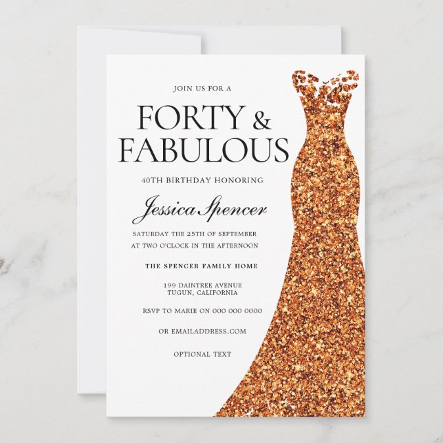 Invitation Robe Orange Forty & Fabuleux 40e Anniversaire (Devant)