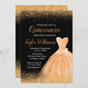 Invitation Robe Orange Pêche Faux Parties scintillant Quincea