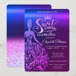 Invitation Robe pailletée cool, Diadème, Douce 17 ombrée viol
