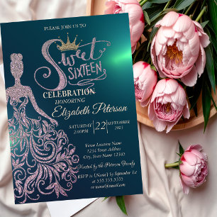 Invitation Robe Pailletée Élégante, Diadème, Diamants Vert Do