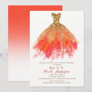 Invitation Robe pailletée glamour orange doré pour douche de