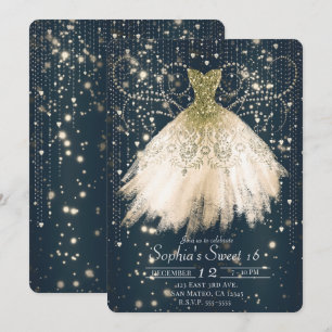 Invitation Robe Pailletée Or Rose Pêche Fête Douce Sombre 16