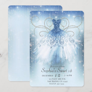 Invitation Robe Pailletée Princesse Bleu Argentée Fête Douze