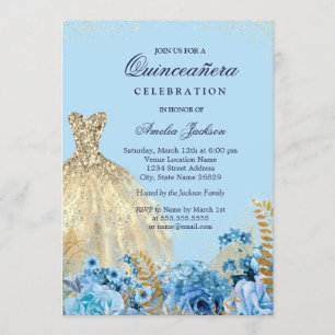 Invitation Robe Paillettes Bleu Or Étincelante Sweet Seize