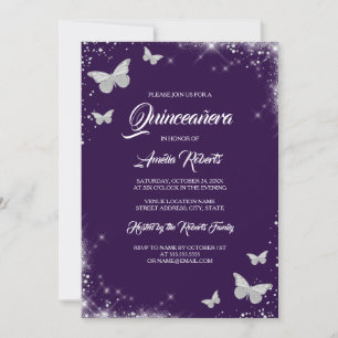 Invitation Robe papillon aquarelle violette Quinceanera