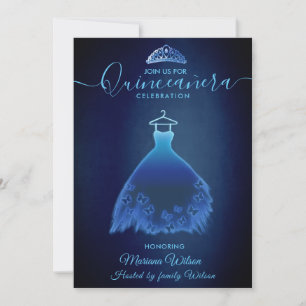 Invitation Robe papillon bleu moderne de minuit tiara Quince