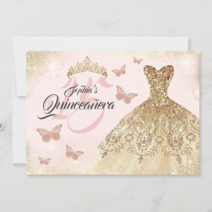 Invitation Robe papillon Rose Gold Pink pour Quinceanera 