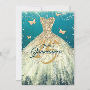 Invitation Robe papillon scintillante sarcelle dorée pour Qui