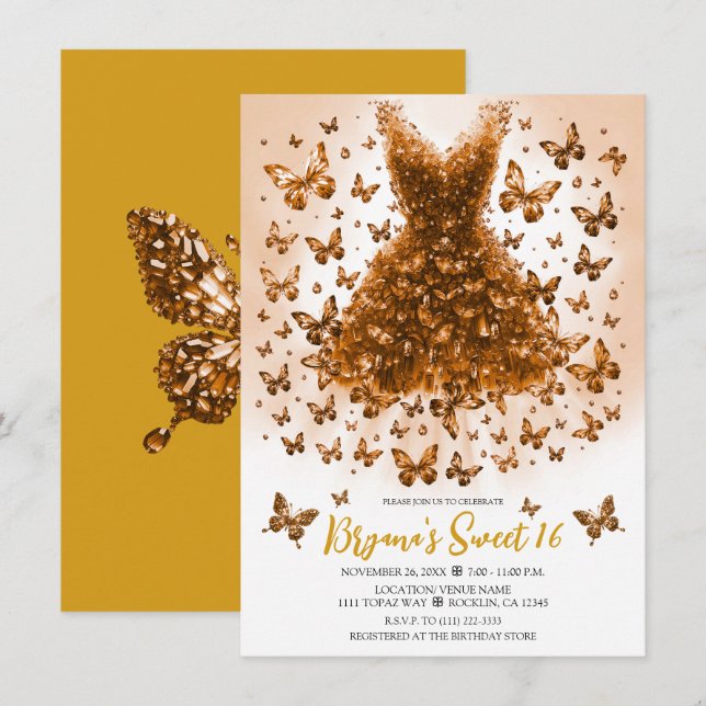 Invitation Robe papillon Topaz Crystal Novembre Pierre d'Anni (Devant / Derrière)