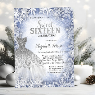 Invitation Robe Parties scintillant argent Blue Snowflakes Sw
