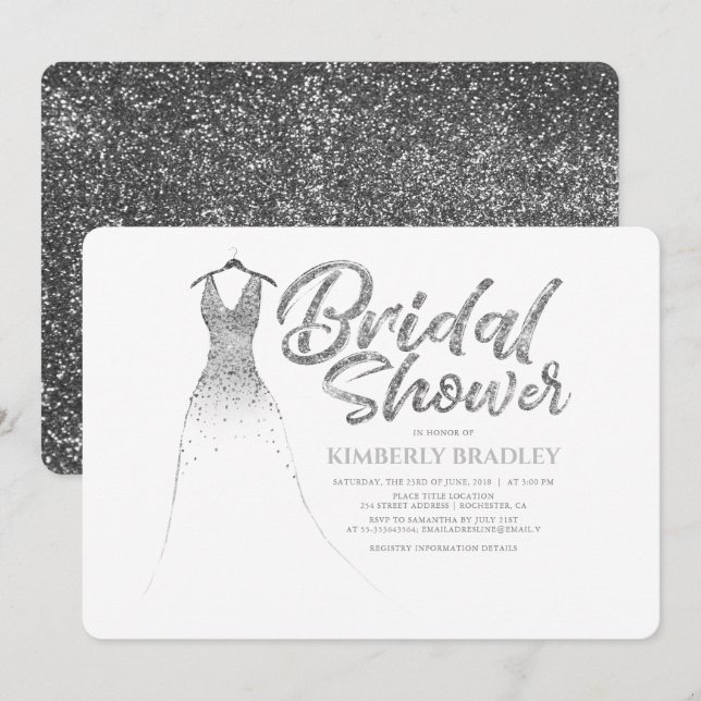 Invitation Robe Parties scintillant argent Élégante Fête des  (Devant / Derrière)