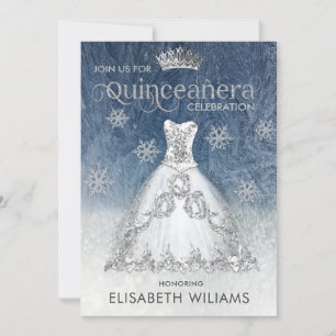 Invitation Robe parties scintillant argent ombre tiara Quince