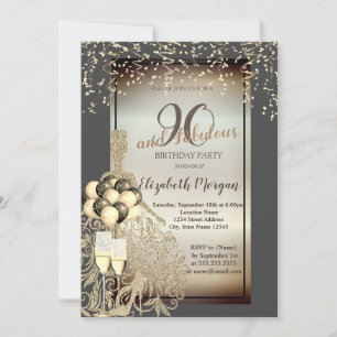 Invitation Robe Parties scintillant d'or, Ballons, Fête d'ann