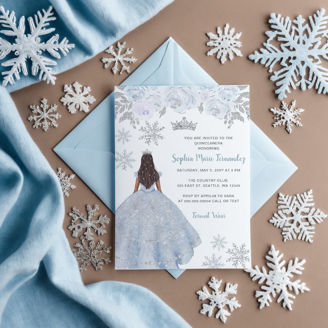 Invitation Robe Parties scintillant en argent bleu Dusty hive (Dusty Blue Silver Glitter Dress Sark Skin Princess Winter Quinceañera Invitation)