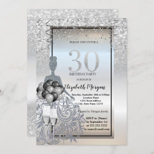 Invitation Robe Parties scintillant en argent, Verre, Ballons