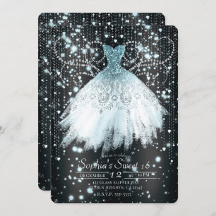 Invitation Robe Parties scintillant gris bleu et argent Douce
