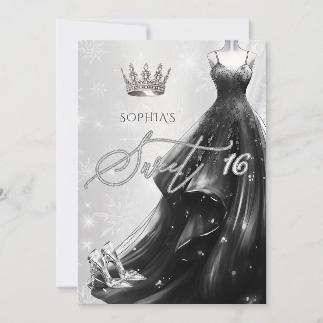 Invitation Robe Parties scintillant noire Snowflakes Winter S (Devant)