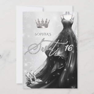 Invitation Robe Parties scintillant noire Snowflakes Winter S