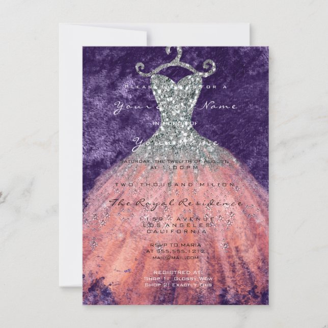 Invitation Robe Parties scintillant nuptiale 16e aquarelle Co (Devant)