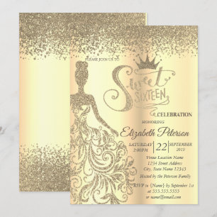 Invitation Robe Parties scintillant Or Chic, Tiara, Diamonds 