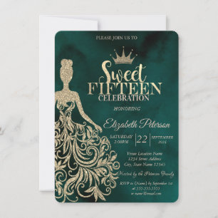 Invitation Robe Parties scintillant or, Diamants Vert Sweet 1