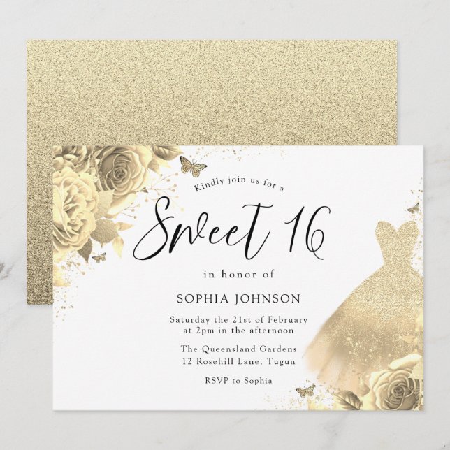 Invitation Robe Parties scintillant or étincelante Floral Swe (Devant / Derrière)