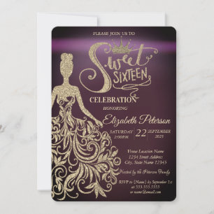 Invitation Robe Parties scintillant or, Tiara Bourgogne Sweet