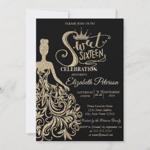 Invitation Robe Parties scintillant or, Tiara, Diamants Black
