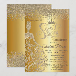 Invitation Robe Parties scintillant or, Tiara, Diamonds Sweet