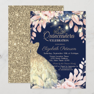Invitation Robe Parties scintillant or, Tiara Floral Quinceañ