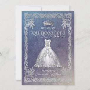 Invitation Robe pétillante de luxe vintage tiara Quinceañera