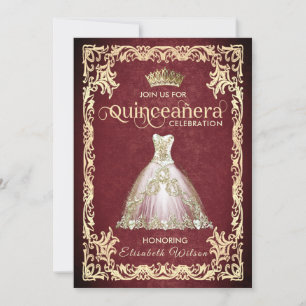 Invitation Robe pétillante de luxe vintage tiara Quinceañera