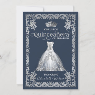 Invitation Robe pétillante de luxe vintage tiara Quinceañera
