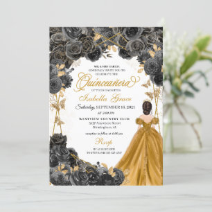 Invitation Robe princesse d'or Robe Rose noire Quinceañera