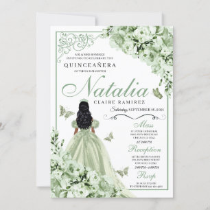 Invitation Robe princesse Rose verte Tiara Quinceanera