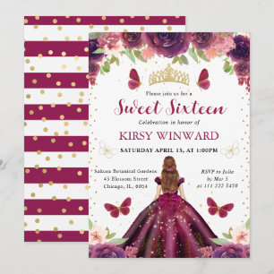 Invitation Robe prune Princesse aux cheveux roux Douze ans