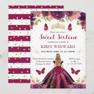 Invitation Robe prune princesse blonde Sweet 16