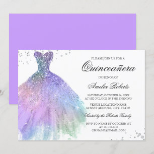 Invitation Robe Quinceanera à paillettes sarcelle violette In
